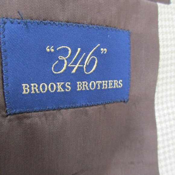 Brooks Brothers 346 Blazer Jacket Mens Beige Houndstooth Wool Single Breasted - Picture 6 of 13